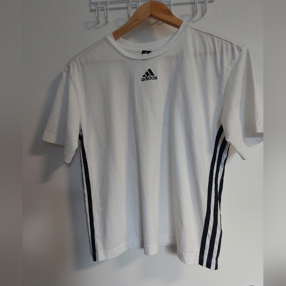 Adidas Men's White Tee with Black Side Stripes